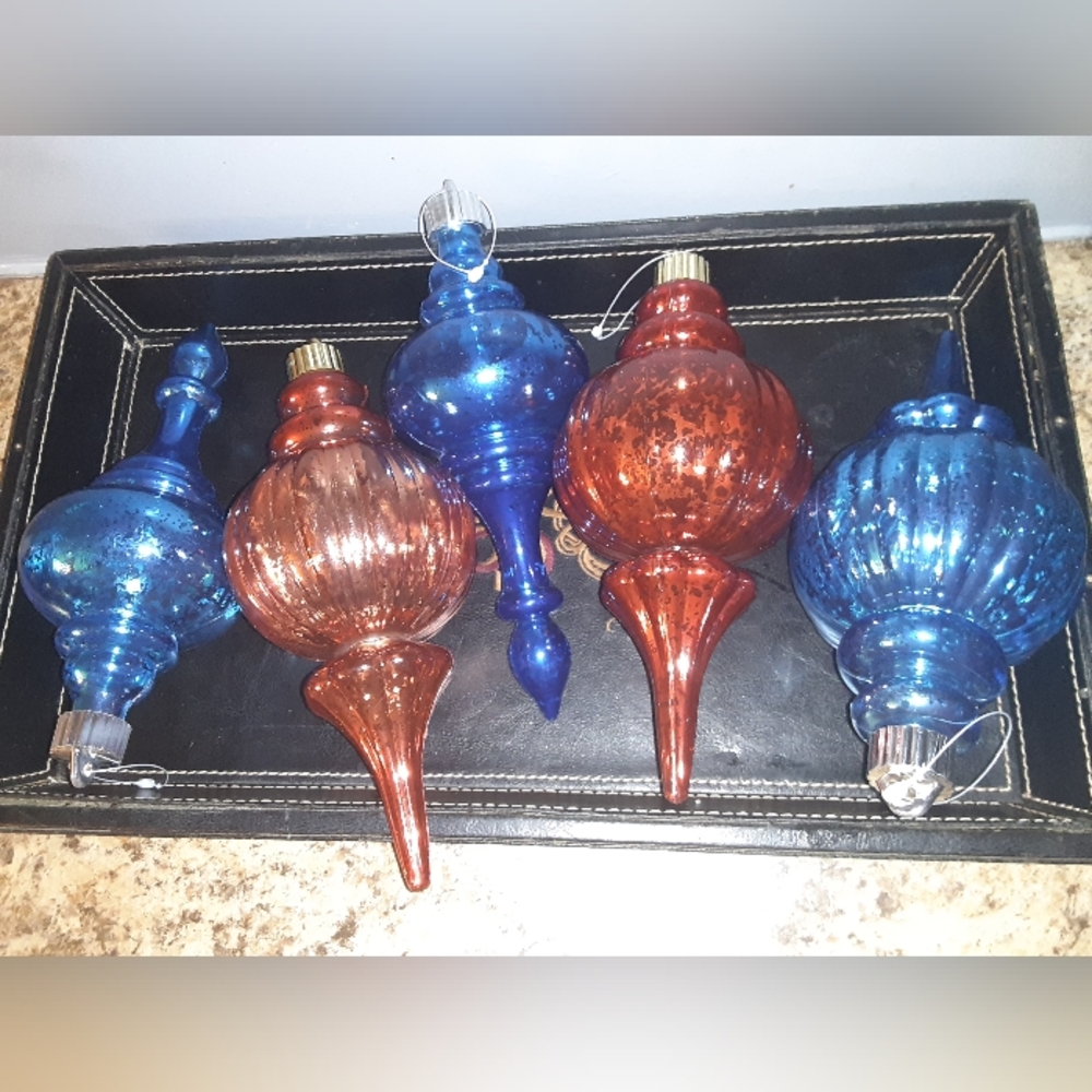 Turquoise & Burnt Orange Large Christmas Ornaments